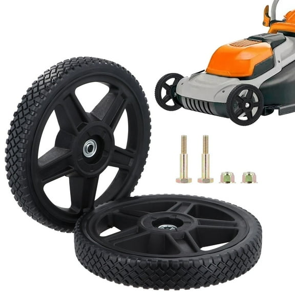 2 Packs 12 Inch Lawn Mower Wheels, Heavy-Duty PVC Mower Replacement Wheels with Double Bearings, Universal Push Lawn Mower Tires with 1/2-Inch Spoke Hole