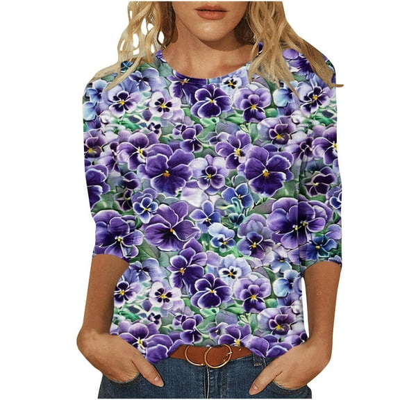 Women Blouse 3/4 Sleeve Petite, Womens T Shirts Graphic Funny Casual Summer Clothes for Women Over 50 Womens Sleeveless Tunic Tops Dressy Casual Previous