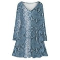 thumbnail image 3 of Blue Snake Pattern Long Sleeve Dresses For Women Vintage Elegant Party Dress Oversized V-neck Dress S-8XL, 3 of 7