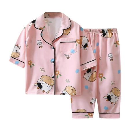 

Toddler Girls Boys Short Sleeve Cartoon Printed Tops Pants 2PCS Outfits Clothes Set Children Sleepwear Pajamas Baby Fashion Dailywear Child Clothing