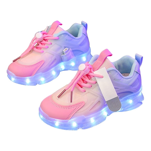 Mesh Tennis Shoes for Boy Girl Kids Light up Shoes Color Block Strappy Sneakers Breathable Soft Footbed Comfortable Walking Shoes Hot Pink 2.5 Big Kid