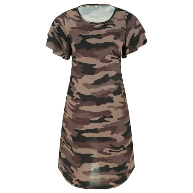 B91xZ Robe d'Été à Manches Courtes pour Femmes Robe Évasée Fendue sur le Côté, Khaki S