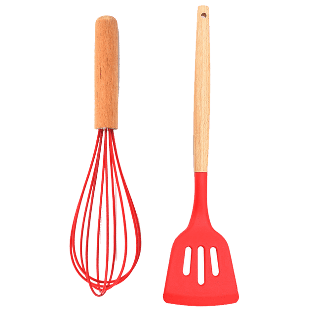 Juego de utensilios de cocina, 2 siliconas antiadherentes con mango de madera para utensilios de cocina antiadherentes, silicona resistente al calor