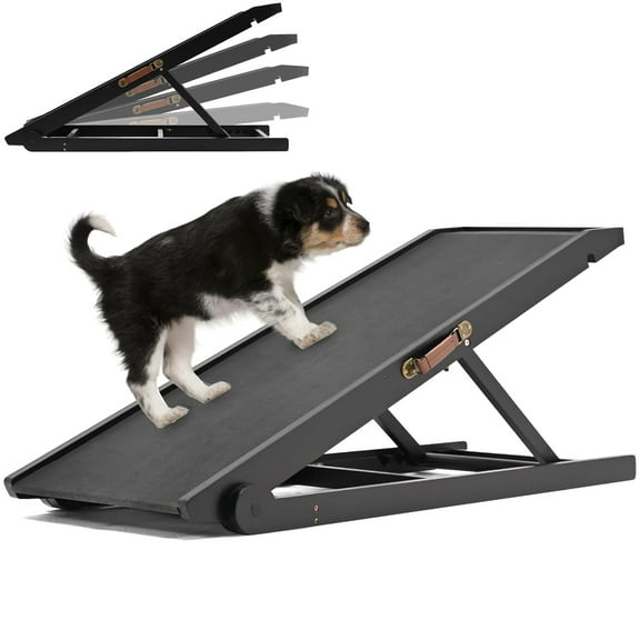 Slsy Dog Ramp, Upgrade Rubber Mat Folding Wooden Pet Ramp, 4 Adjustable Heights 13.7'' to 19.6'' for Bed,Couch,Car,Great for Small & Large Old Dogs & Cats, Supports up to 150 lbs
