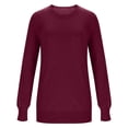 thumbnail image 4 of Rggeeun Women Tee Shirts Long Sleeve Fashion Loose Knit Crewneck Solid Color Pullover Soft Comfortable Casual Top For Everyday Wear,Wine,XL, 4 of 5
