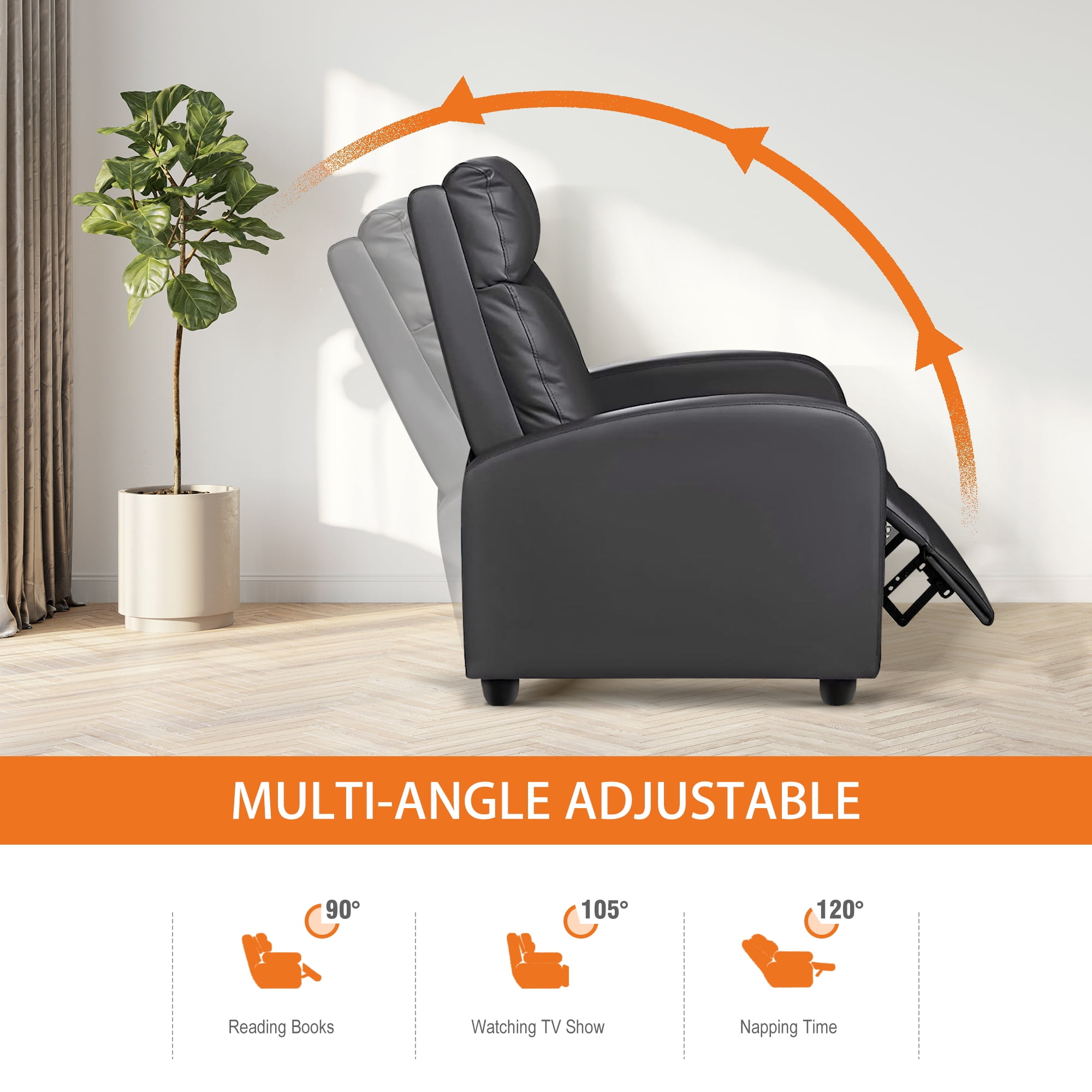 GIANNA Massage Recliner, Home Theater Recliner with Padded Seat and Massage Backrest, Black