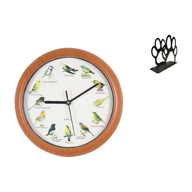 Reloj de pared,Reloj de pared con pájaro cantor Relojes de pared con pájaros,Servilletero de hierro,Servilletero con forma de pata,color negro,Dispensador de toallas de papel con estante para