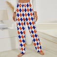 thumbnail image 3 of Orange And Blue Traditional Argyle All Over Print Winter Female Pants Flannel High Waist Women Pants Lady Warm Straight Leg Plush Trousers, 3 of 7