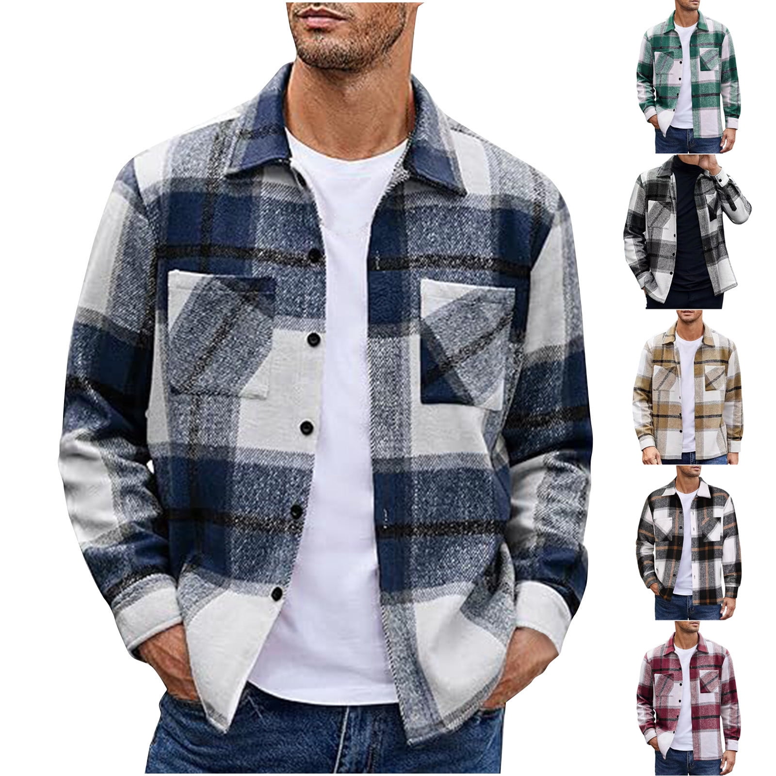 JURANMO Big and Tall Plaid Flannal Shacket for Men Long Sleeve