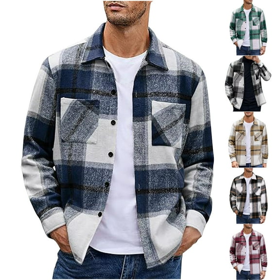 BXINGOHAI Men's Flannel Shirts Casual Button Down Plaid Shirt Jacket Long Sleeve Shacket with Pockets Gray 3XL