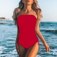 thumbnail image 2 of XUELUO Womens One-Piece Swimsuits Solid Color Strapless Bandeau Swimsuit Swimwears Activewear,Red,XXL, 2 of 4