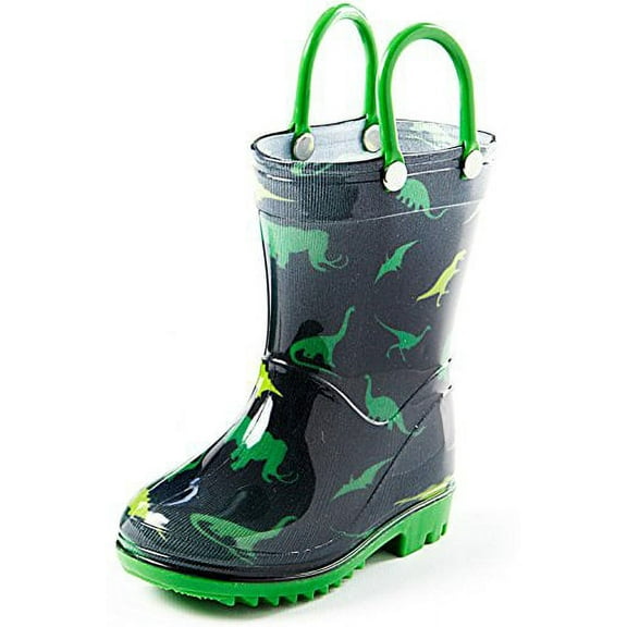 Puddle Play Children's Boys' Dinosaurs Printed Waterproof Easy-On Rubber Rain Boots (Toddler/Little Kids)