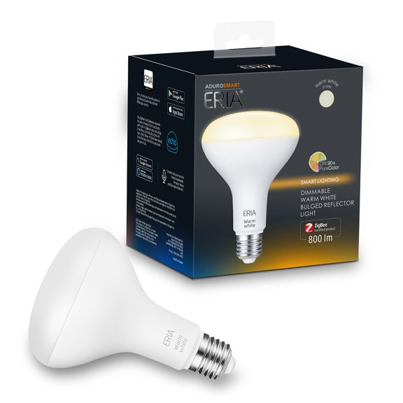 AduroSmart ERIA Soft White Smart BR30 Light Bulb CRI 90 , 65W Equivalent, Hub Required
