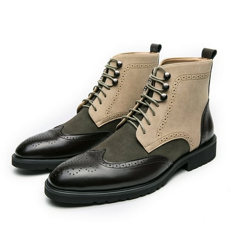 

Men‘s High Top Pointed Toe Wing-tip Brogue Oxford Derby Style Lace Up Boots Color Block Anti-skid Formal Dress Shoes For Wedding Party