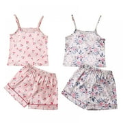 URMAGIC Girl's Pajamas Set 2pcs Silk Satin Sleepwear Loungewear Cami Shorts Pj Set 8-12 Years
