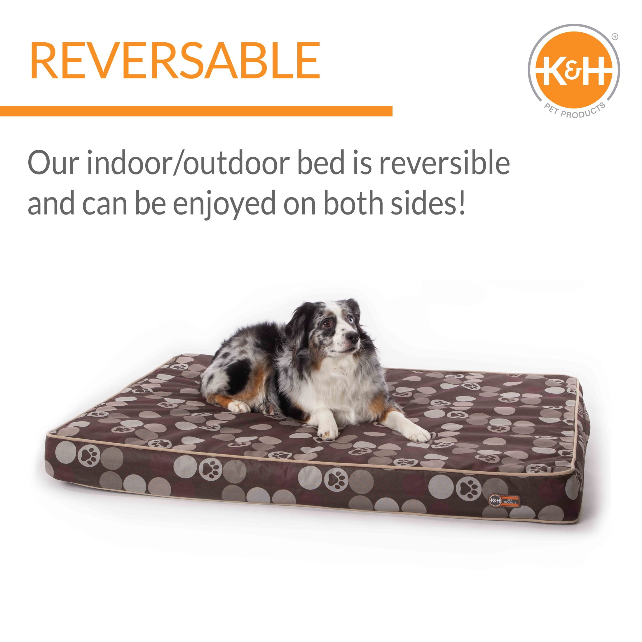 K&H Pet Products Superior Orthopedic Indoor/Outdoor Bed Brown/Paw Large 35 X 46 X 4 Inches