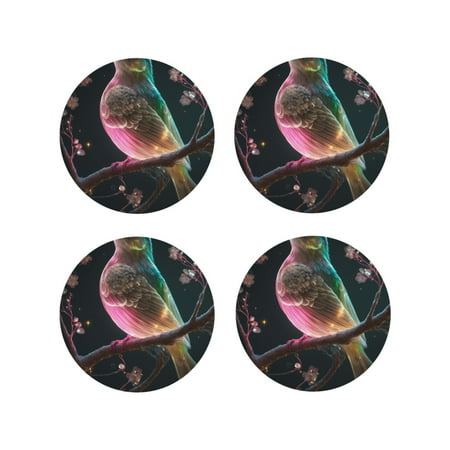 

Tebeau Bird5 Print Set of 4 Leather Drink Coasters Round Cup Mat Pad for Home and Kitchen Use 4 -Round Shape