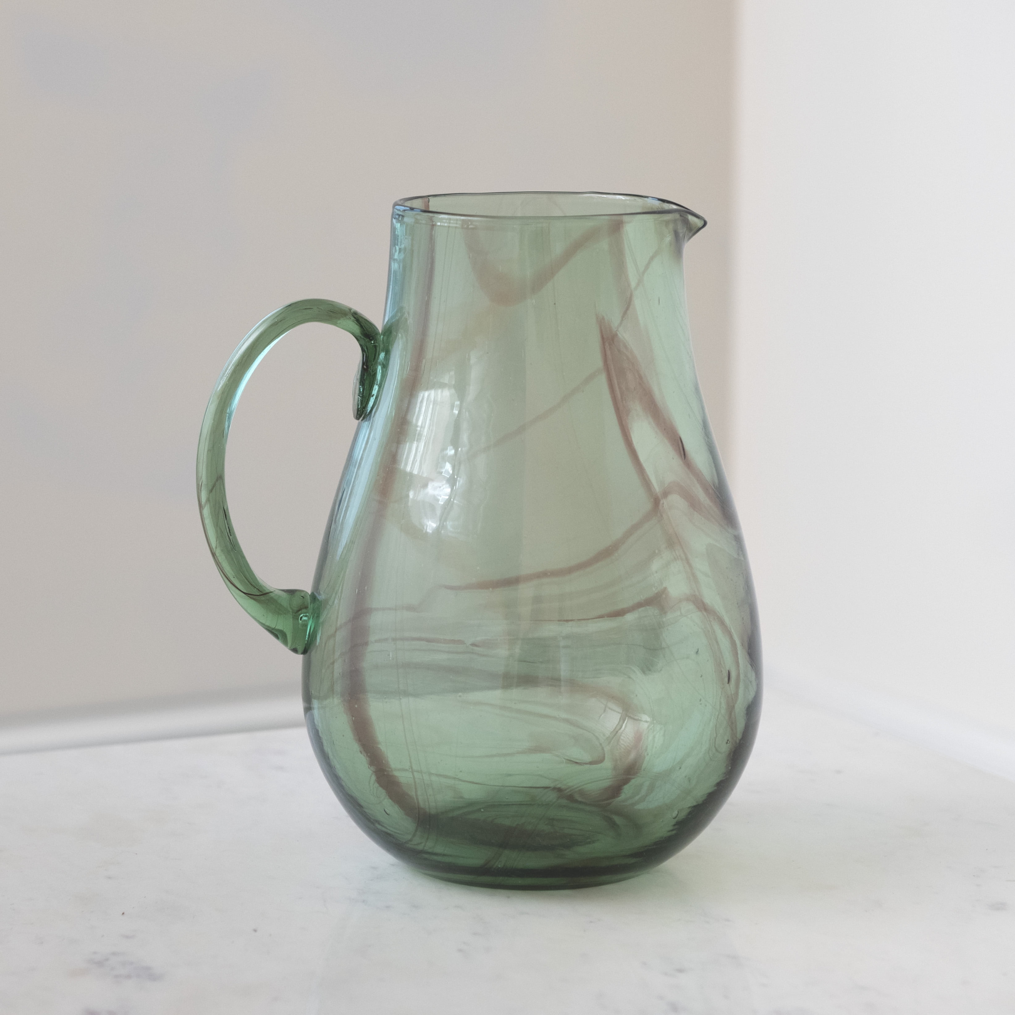Bloomingville Marbled Elegance Hand-Blown Glass Pitcher, Green and Purple