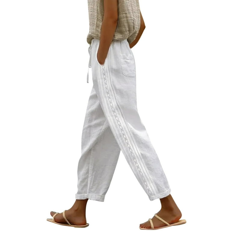 Women High Waist Pants Drawstring Capri Pants With Pockets Wide Leg Cropped Pants For Women Womens Pant Suits Casual plus Size Casual Pants for Women