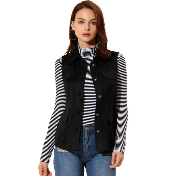 Chaqueta sin mangas Allegra K Para Mujer Estilo Anorak Negro S