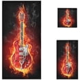thumbnail image 2 of Dreamtimes 3D Cool Fire Guitar Soft Luxury Decorative Set of 3 Towels, 1 Bath Towel+1 Hand Towel+1 Washcloth, Multipurpose for Bathroom, Hotel, Gym, Spa and Beach, 2 of 5