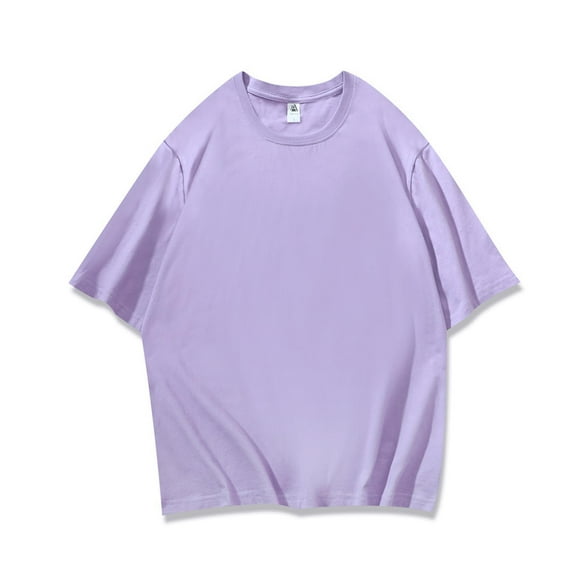 SROBPTY Mens Summer Top, Short Sleeve Shirts for Men, Men's Solid Color Washed Wax Short Sleeve Round Neck Casual Fashion Top Shirt Purple, S