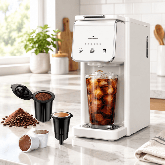 Single Serve K Cup & Ground Coffee Maker, Hot and Iced Brew, White
