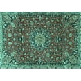 thumbnail image 1 of Ahgly Company Machine Washable Indoor Rectangle Medallion Turquoise Blue Traditional Area Rugs, 7' x 10', 1 of 4