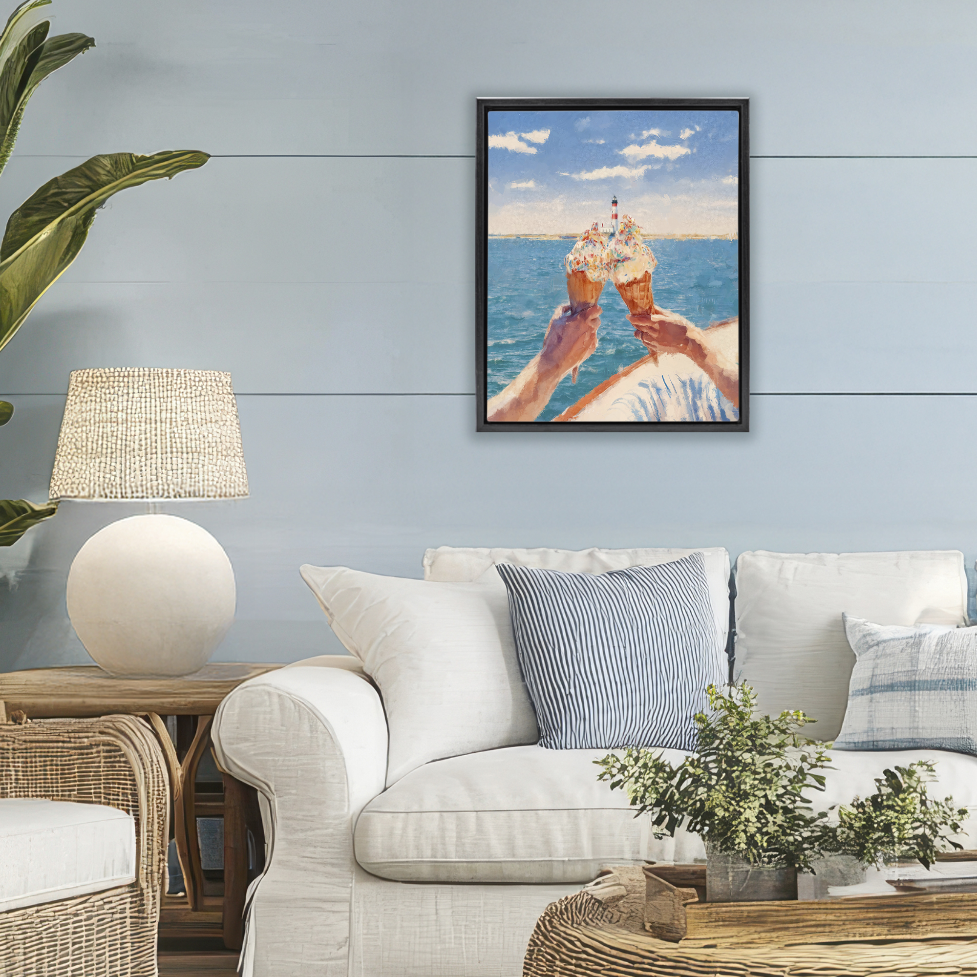 Ice Cream Cheers on Boat Black Framed Floater Canvas Wall Art, design by Ziwei Li