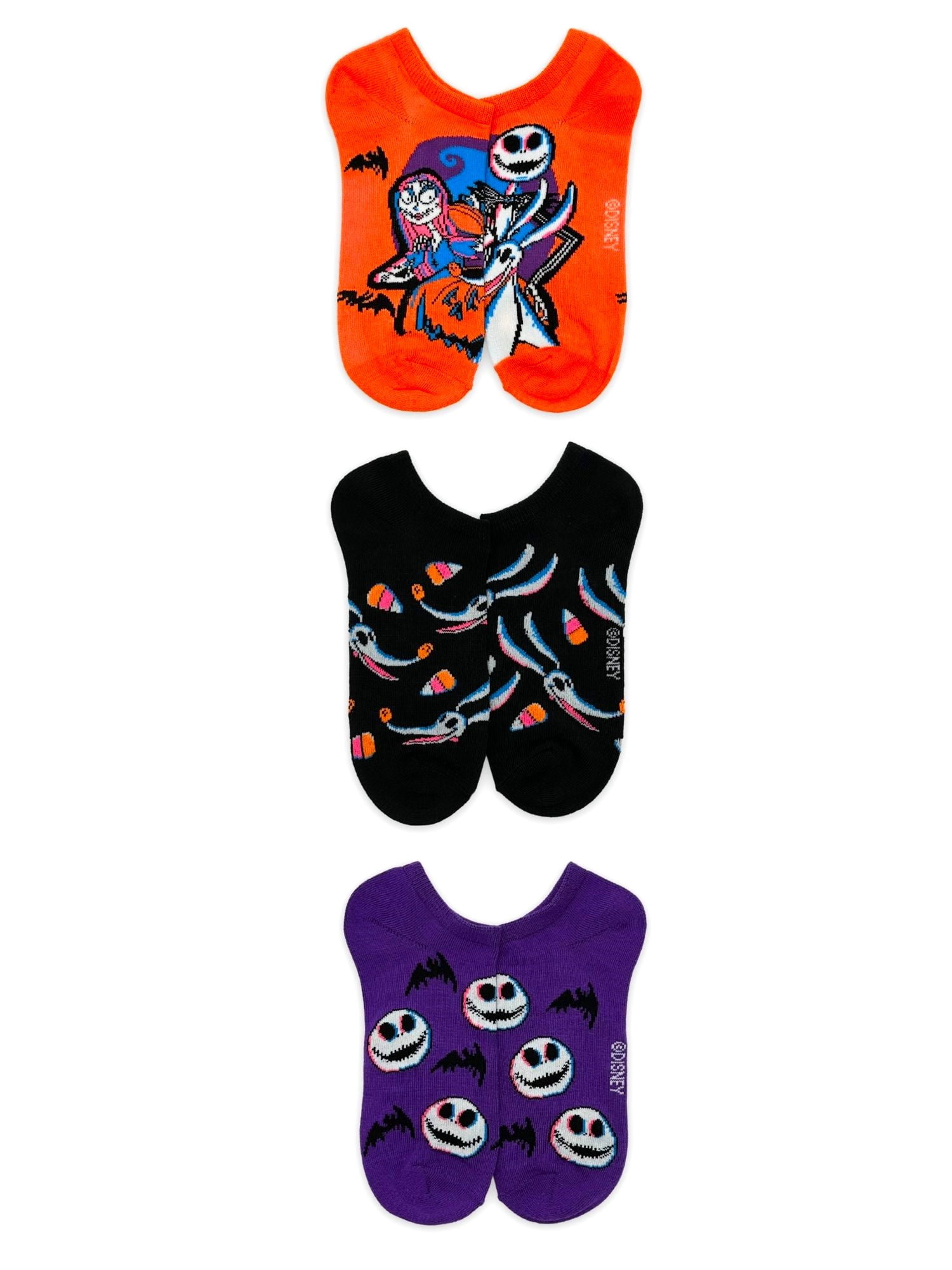 Disney Nightmare Before Christmas, Women's Halloween No-Show Socks, 3-Pack, Size 4-10