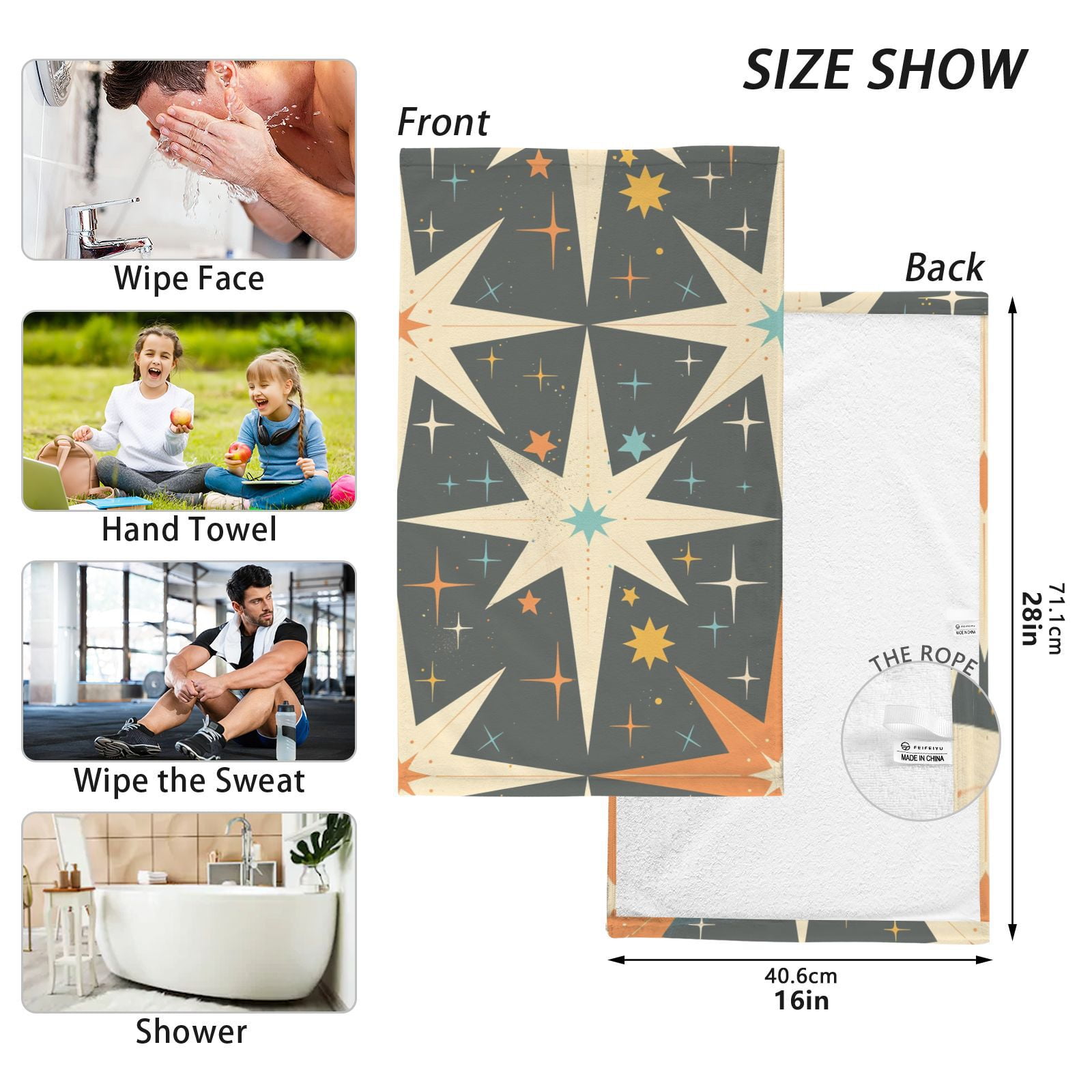 Vintage Stars Hand Towels Cotton Bath Towels Large Face Towels Absorbent for Bathroom 2 Packs