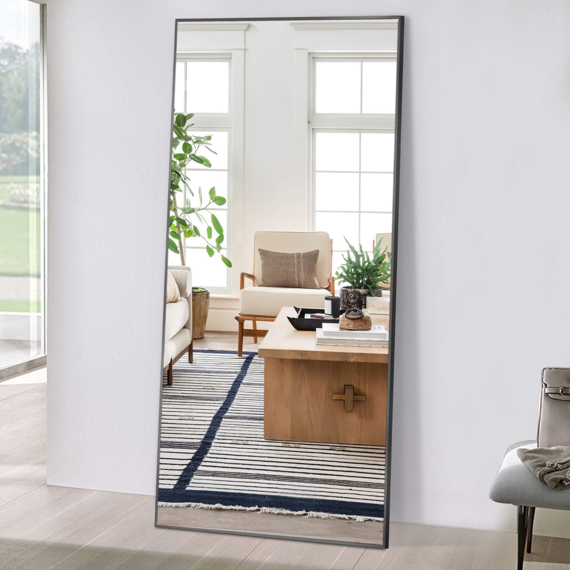 71" x 24" Floor Mirror Rectangular Mirror Full Length Mirror Large Mirror with Stands Black