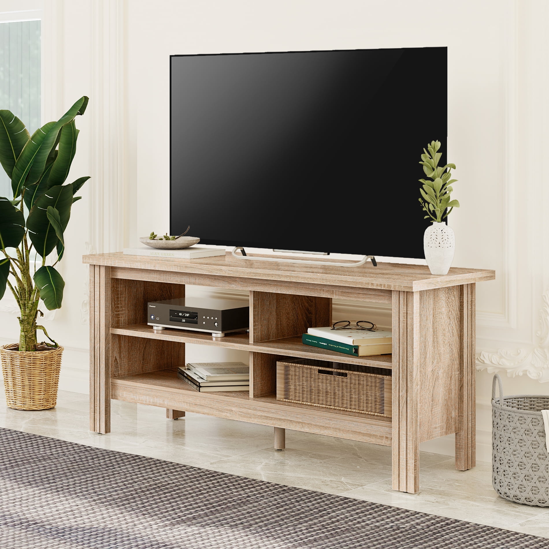 Wampat Farmhouse TV Stand For 50 Inch Flat Screen Living Room Storage 