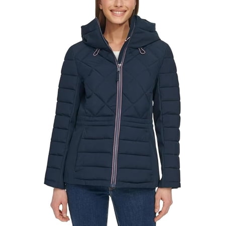 Tommy Hilfiger Women s Hooded Stretch Shell Quilted Jacket - Winter Coat for Women - Outwear with Pockets (Blue XX-Large)