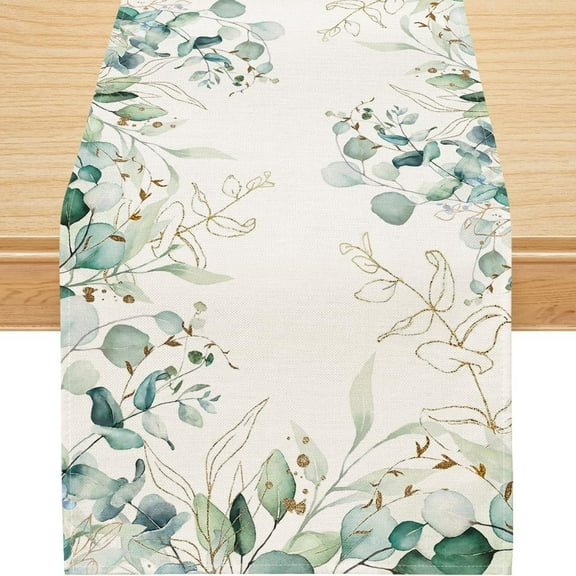Spring Summer Table Runner, Spring Summer Decorations Off White Eucalyptus Leaves Green Table Runner Seasonal Summer Decor for Home Holiday Party Decor Dining Table Decoration (13'''' x 36'''')
