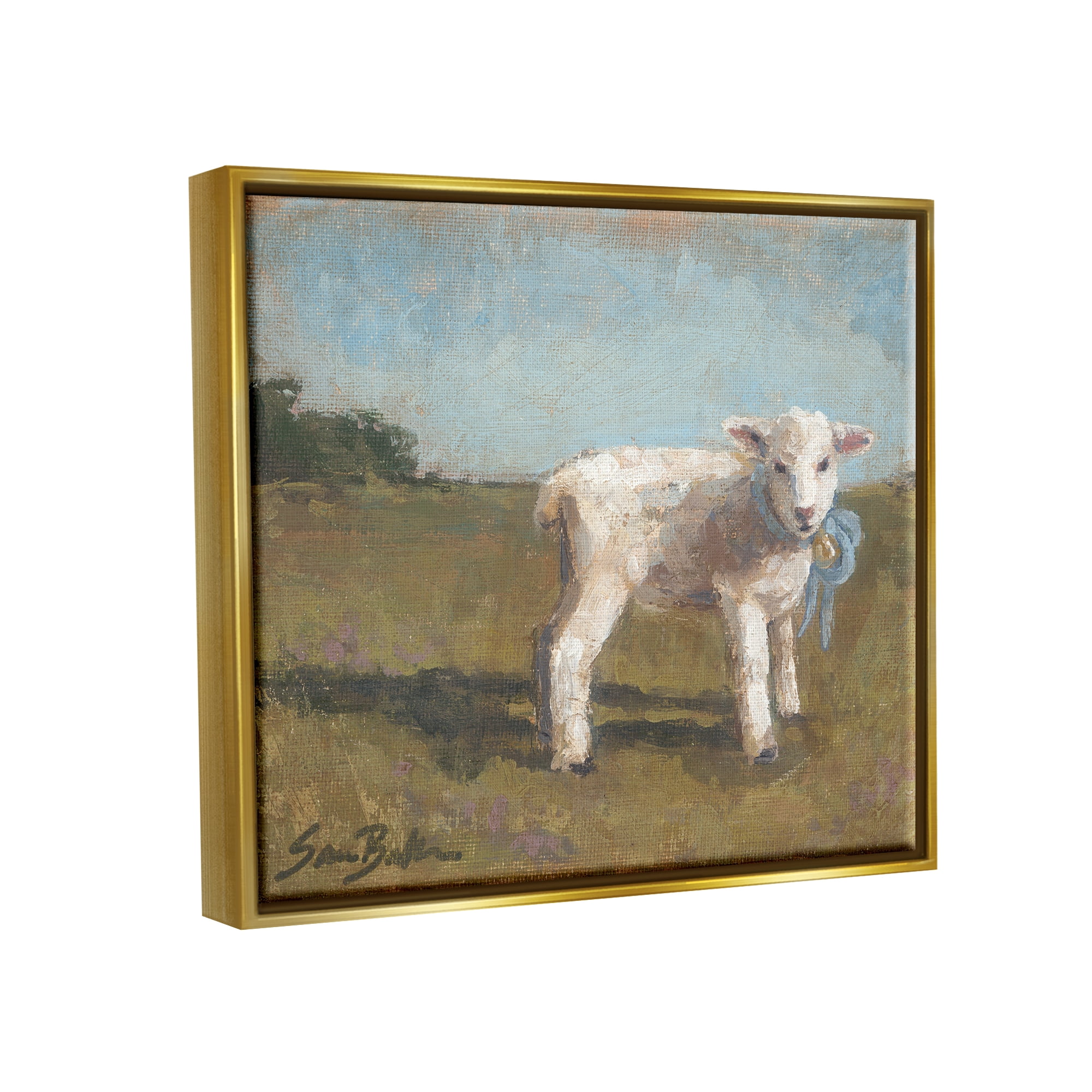 Stupell Farmhouse Baby Lamb Painting Animals & Insects Painting Gold Floater Framed Art Print Wall Art