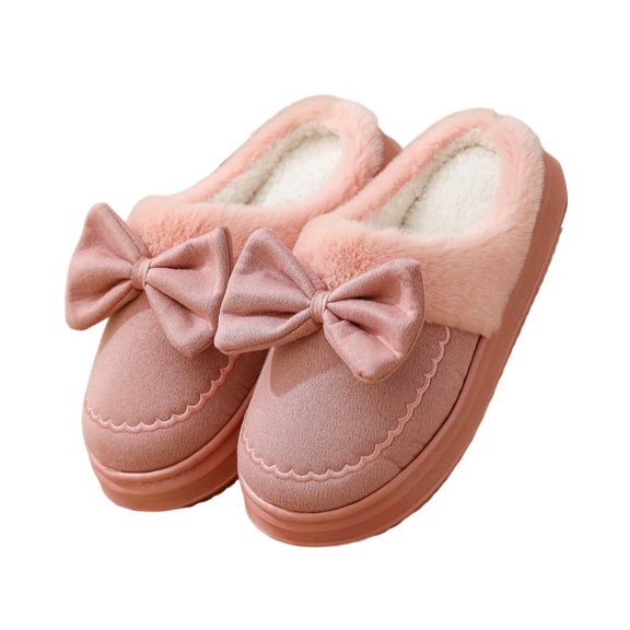 Slippers for Women,Cozy Winter Slippers With Bow Detail Soft Lined Shoes For Indoor Comfort And Warmth Sole,Womens Slippers,Pink,9