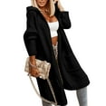 thumbnail image 4 of Long Sleeved Fall Winter Women Casual Hooded Knit Coat Loose Long Cardigan with Pocket, 4 of 5