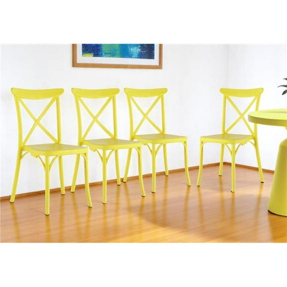 HomeRoots 565180 Yellow Heavy Duty Plastic Cross Back Dining Side Chairs - Set of 4