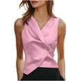 thumbnail image 2 of Dianli Gifts Sleeveless Satin Blazer Top Lapel Collar Button Up Elegant Vest Jacket Top Solid Color Lightweight Breathable Tailored Look Work Evening Layering Women Vest Top, 2 of 8