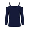 thumbnail image 6 of hxobax Womens Tops 3/4 Sleeve Cold Shoulder Tshirts Sexy V Neck T-Shirt Solid Color Basic Tees Tunic, 6 of 8