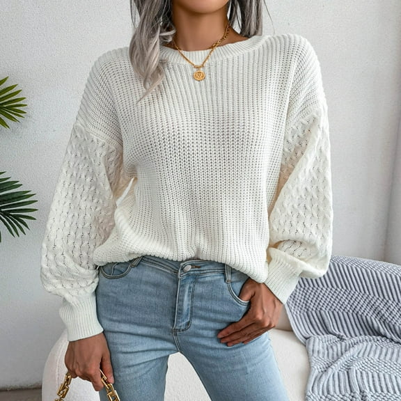 Oversized Sweaters for Women Cable Knit Oversized Pullover Sweater Tops Fall Fashion 2023 White