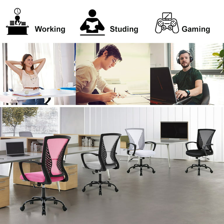 Smug Office Chair Mid Back Desk Chair1 Ergonomic Mesh Computer Gaming with Larger Seat Executive Height Adjustable Swivel Task with Lumbar Support Arm