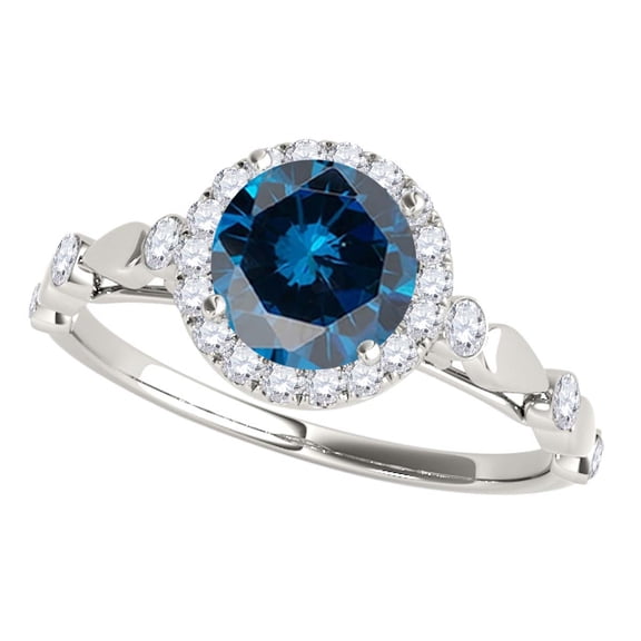 Aonejewelry 1.30 Ct. Halo Blue Diamond Engagement Wedding Ring In 14k Solid White Gold