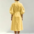 thumbnail image 3 of Stralyhd Women's Dresses Stand Collar Half Zip Puff Sleeve Midi Dresses 2026 Summer Linen Beach Vacation Loose Dress Yellow S, 3 of 4