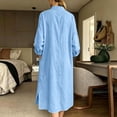 thumbnail image 5 of QUNYINEY Blue Dresses for Women Plus Size Long Sleeve Fall Faux Cotton Linen Midi A Line Dress with Pockets V Neck Loose Fit Casual Dresses, 5 of 9