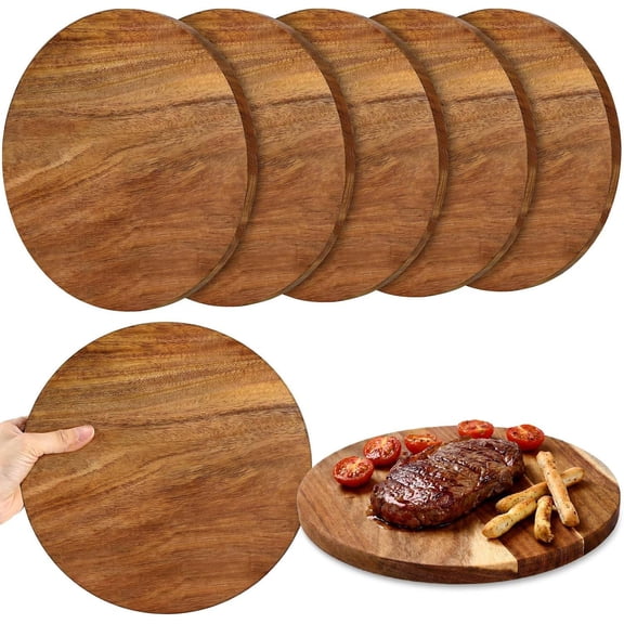 6-Pack 10-Inch Round Acacia Wood Cutting Boards, 0.6-Inch Thick, Smooth Surface for Chopping, Serving & Charcuterie