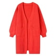 thumbnail image 4 of DHFJKG Women Knit Long Cardigan Sweater Knee-Length Solid Color Open Front Long Sleeve Drop Shoulder With Pocket Coat Fall Winter Soft Stylish Coat, 4 of 4