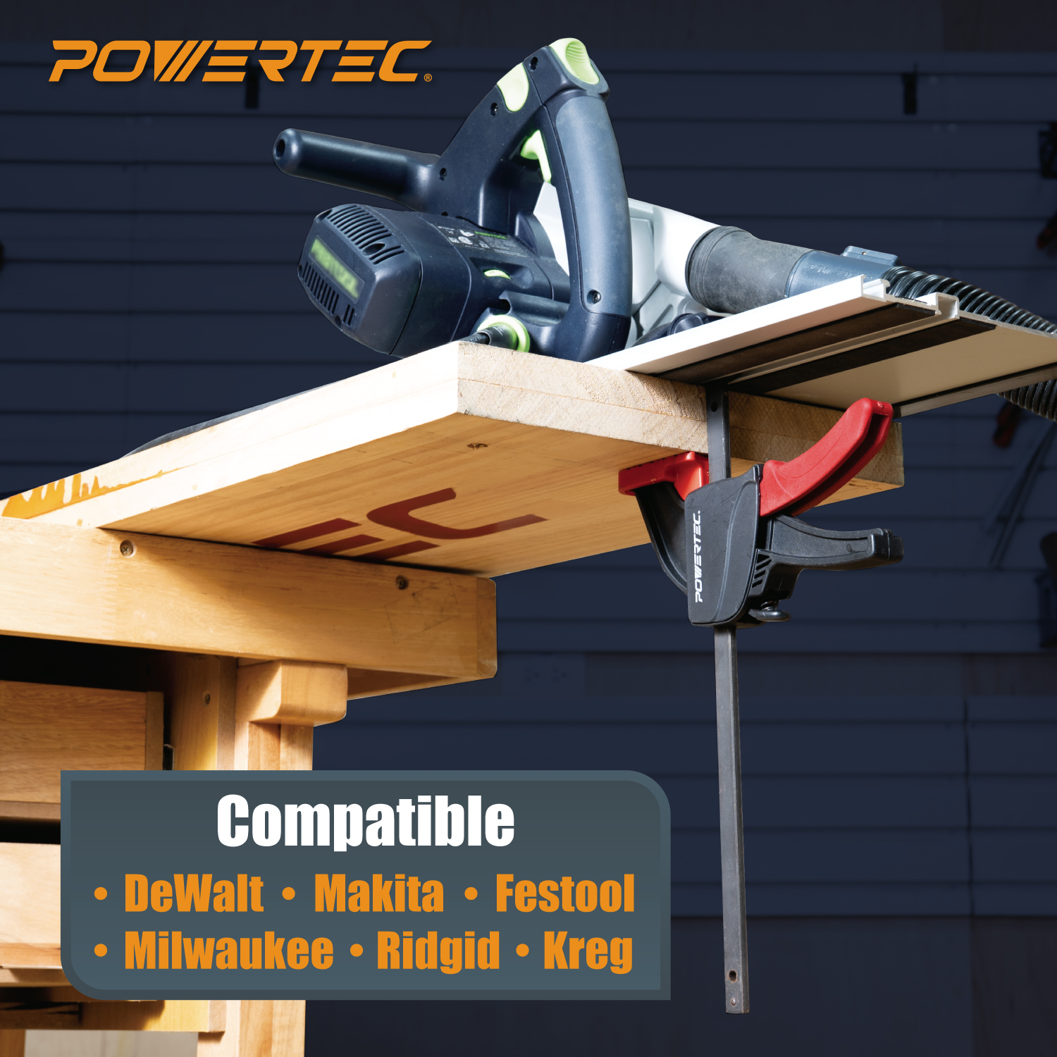 POWERTEC 2PK Tracksaw Track Guide Rail Clamp, 8-3/4 Inch Quick Release Clamps for Circular Saw Guide Rail System, Woodworking, 71423
