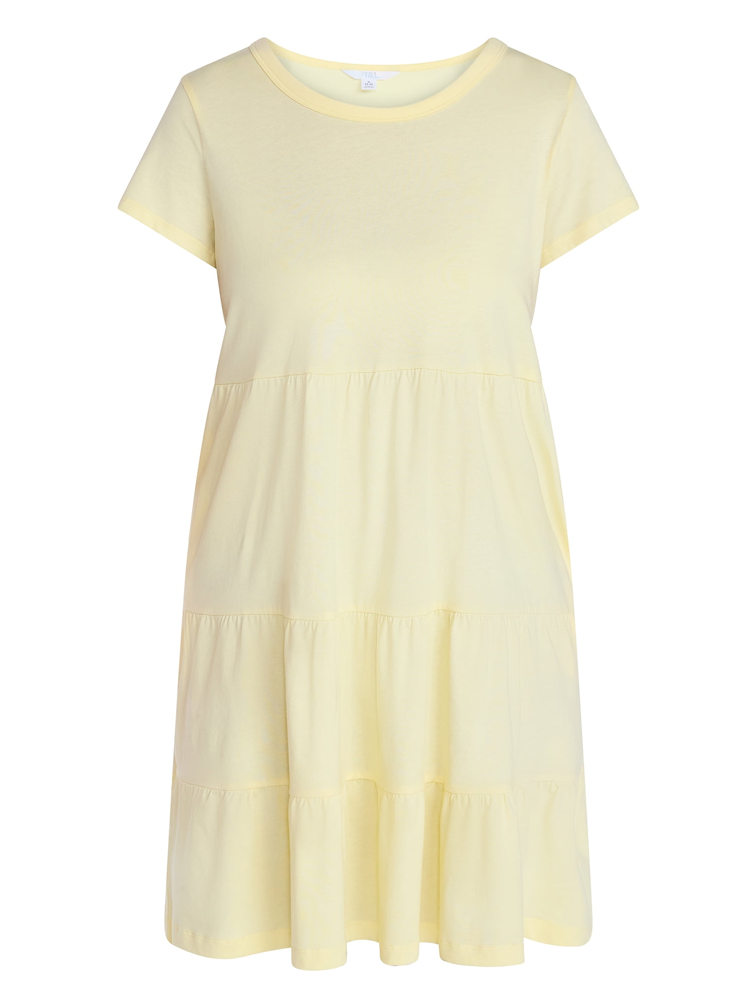 Time and Tru Women's Tiered Cotton Mini Dress with Short Sleeves, Sizes XS-XXXL
